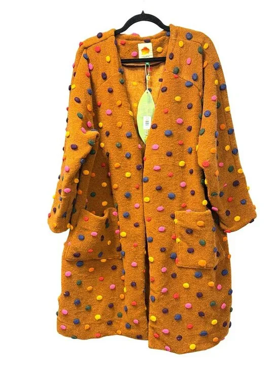 Farm Rio Caramel Polka Dot Rainbow Long Cardigan Sweater Jacket Medium NEW - Picture 1 of 9